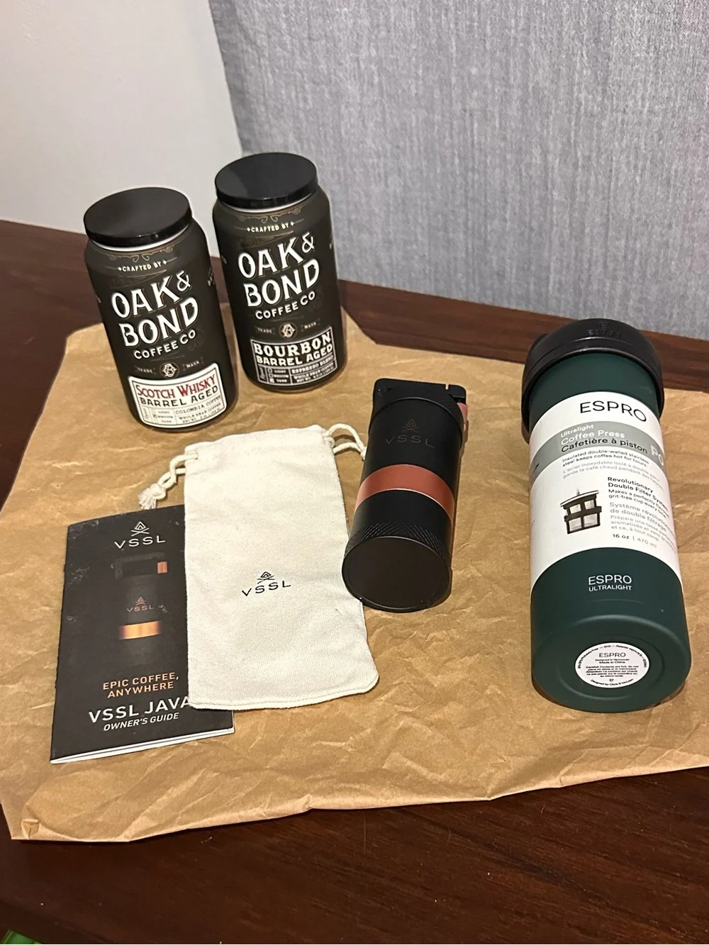 VSSL JAVA Portable Coffee Grinder & Brewer - Black with Copper Accent Set